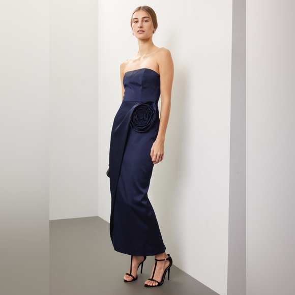 Ronny Kobo Pradova Navy Blue Strapless Rosette Formal‎ Dress - Picture 1 of 7